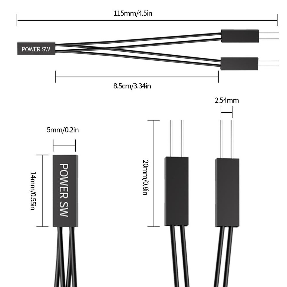 Computer Power Splitter PC Power Switch Splitter 2 Pin 2.54mm 1 Female to 2 Male Power SW Reset ...