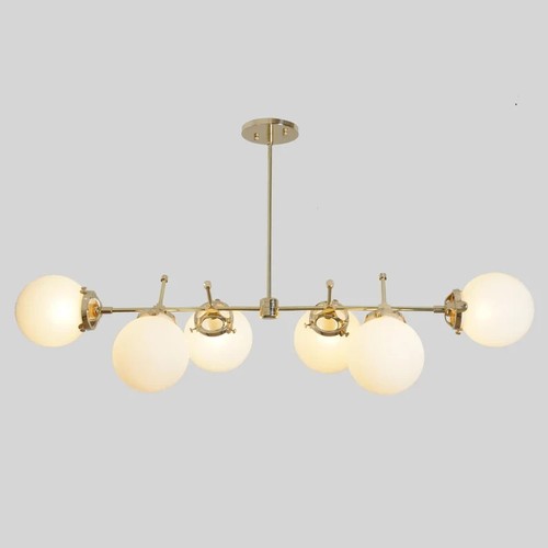 Mid Century Style Six Globe Light Brass Ceiling Linear Sputnik Chandelier Pendan