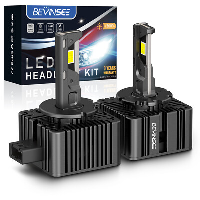 BEVINSEE D1S D1R LED Headlight Bulbs High Low Beam Bright White HID Replace