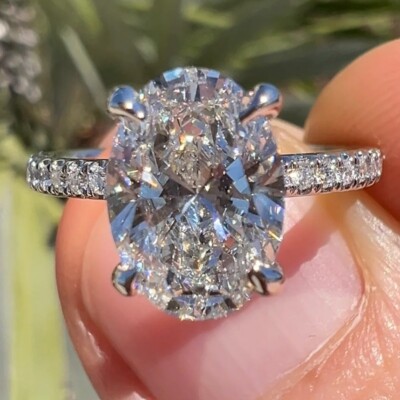 3.98 TCW Oval Cut Moissanite Classic Engagement Ring 14K White Gold Plated