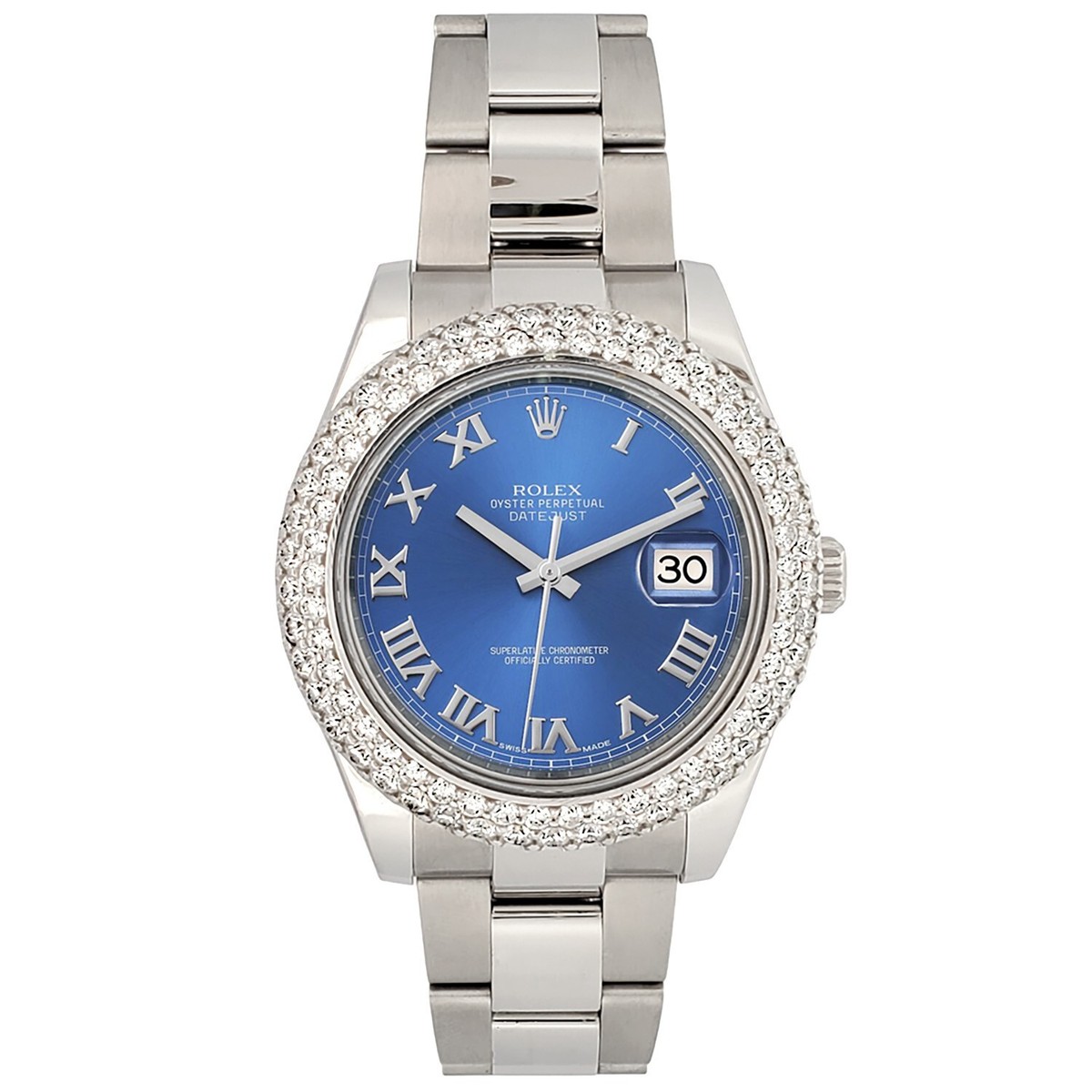 Rolex Datejust II 41mm 6.25ct Diamond Bezel/Blue Roman Watch