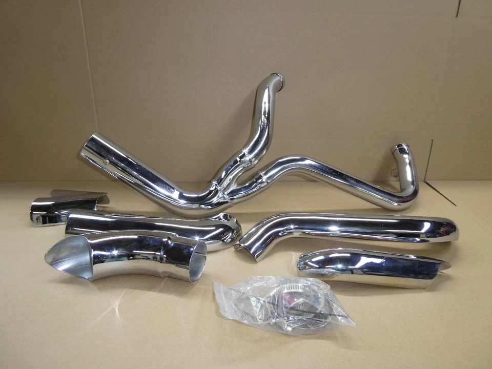 Juego de cabezales de escape cromados 2 en 1 Harley FLH para 2007-2016 V-Twin 29-0044 X1 Foto 2 de 4