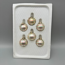 Vintage Glass Christmas Ornament Balls Set Striped 6 Small Holiday 1 1/2" D