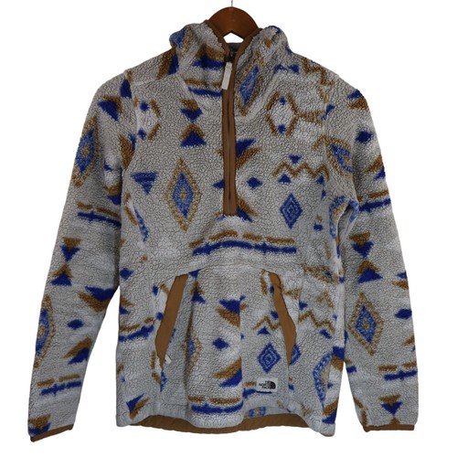 North Face Aztec Tribal Hoody Sherpa Fleece Pullover Anorak Jacke Damen Small