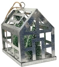 Metal House Christmas Ornament With Mini Trees  Snow Inside