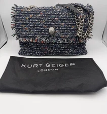 Kurt Geiger Large Navy Rainbow Tweed Kensington Shoulder Bag