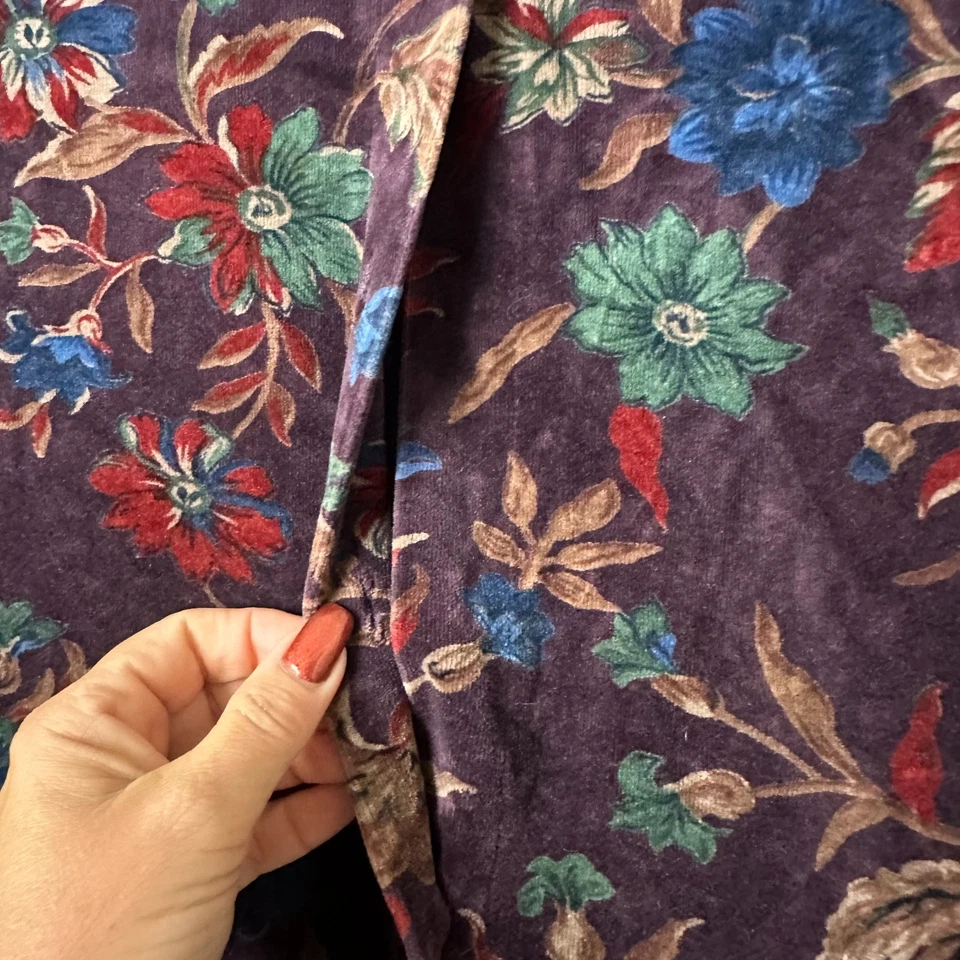 Top Blouse button up velvet burgundy dark fairy floral goblincore FLAW - Image 2 of 4