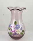 Fenton International Violet / Purple Vase with HP Roses Made for TeleFlora