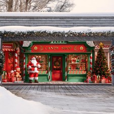 Garage Door Christmas Decorations Outdoor, Large Rustic Santa Claus Candy Shop C