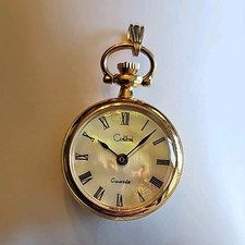 Colibri Quartz Pocket Watch Gold Plated Polished Open Face White Roman Dial