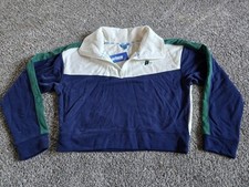 Prince Pickleball Women's L Cropped 1/4 Zip Pullover Sweatshirt Ivory Green Blue