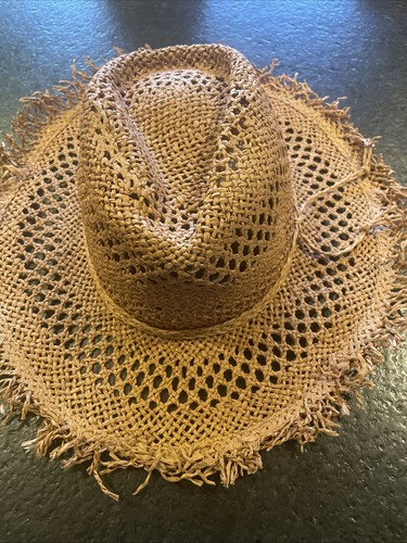 Treasure & Bond Frayed Straw Cowboy Hat in Tan Bronze. Adjustable. - Picture 1 of 5