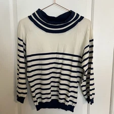 FUZZI Womens Mock Neck Striped Blouse Cream Size M