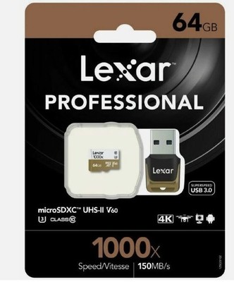 Lexar 64GB 64G 1000x 150MB/s Micro SD SDHC C10 UHS-I USB3.0 Kartenleser GoPro 4K