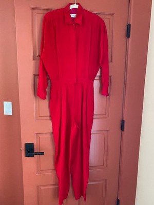 BARGAIN on ELLEN TRACY Red Silk Jumpsuit Worn Once and Freshly Dry Cleaned Sz 8