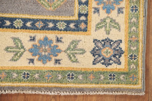 Grau Geometrisch Kazak Akzent Teppich 3x4 Handarbeit Wolle Orientteppich für Foyer - Bild 6 von 18