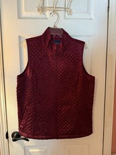Susan Graver Burgundy Quilted Vest, Women Med, Zip, Pockets, Floral Design
