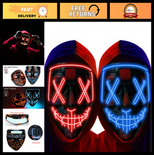 LED Light Up Halloween Mask - Scary Cosplay Costume for Parties Festivals 2 P