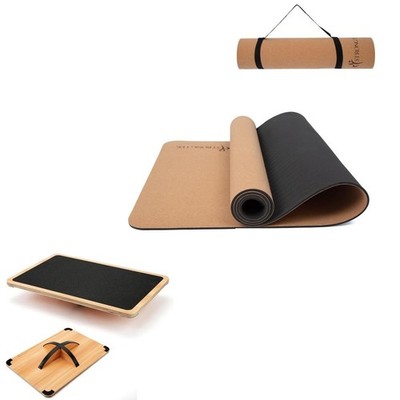 strongtek 360° balance board & cork yoga mat   pro core & flexibility