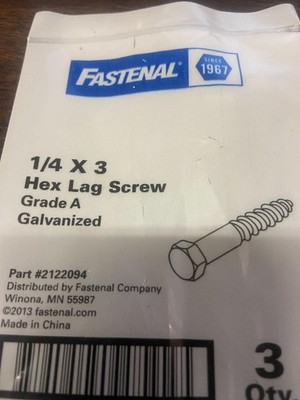 1/4  X  3  Hex Lag Screw Zinc Finish Grade A  3  Qty  D50e   GoingNuts