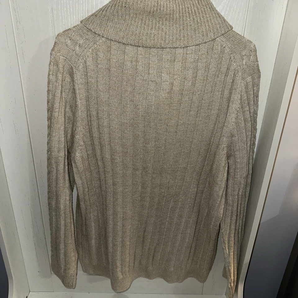 Tasso Elba Cardigan Sweater Wool Blend Cable Knit Mock Neck Size Medium Beige - Image 4 of 4