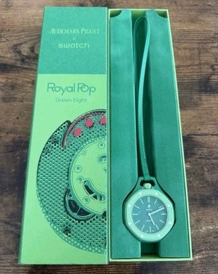 Swatch Royal Pop Green Eight Green Octagon Quartz Leather Strap w/ Box