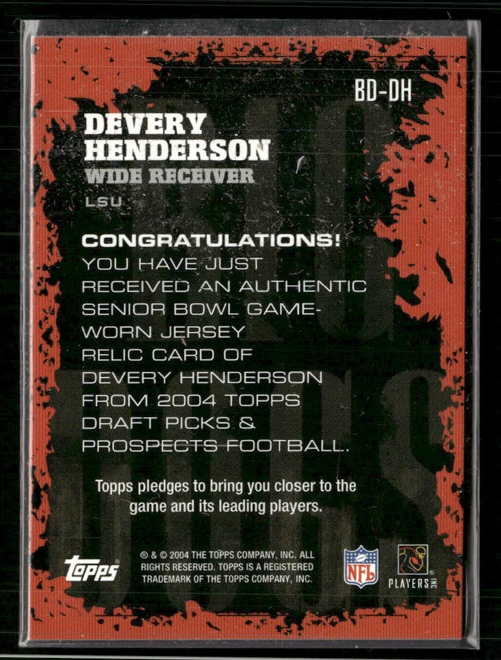 2004 Topps Draft Picks & Prospects #BD-DH Devery Henderson Big Dog Relics - Image 2 of 2
