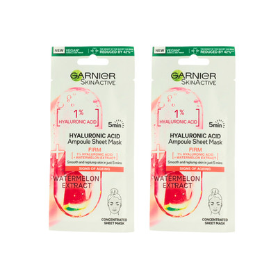 2 x Garnier Hyaluronsäure + Wassermelone feste Ampulle Blatt Maske -...