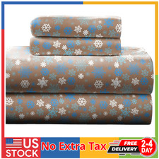 Pointehaven Heavy Weight Flannel Cotton Sheet Set,1 PIECE Queen, Snow Flakes/Tan