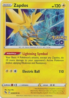 Pokemon - Zapdos - 029/078 -  Holo Rare - Pokemon Go - Lightly Played