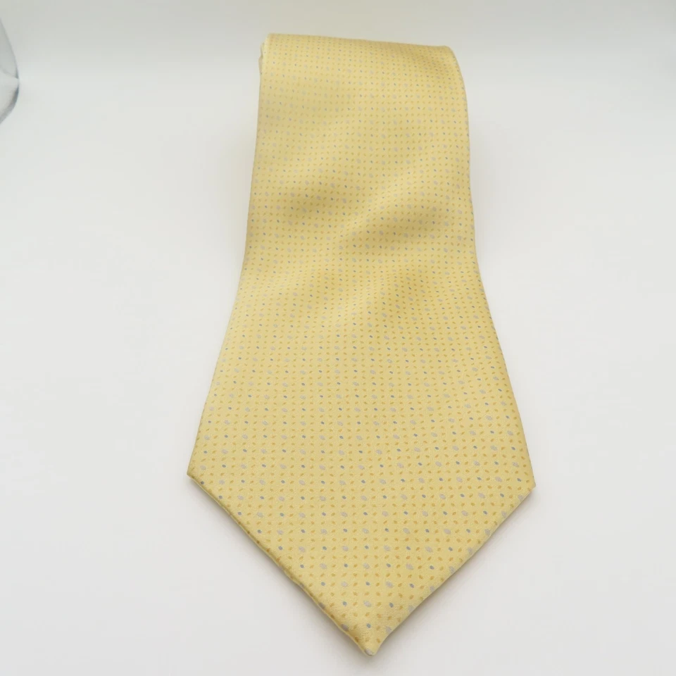 Corbata Bill Blass seda amarillo azul lunares 4" ancho 60" largo Foto 3 de 4