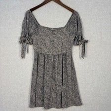 American Eagle Size Medium Cheetah Print Smocked Mini Dress Tie Sleeve Tan Black