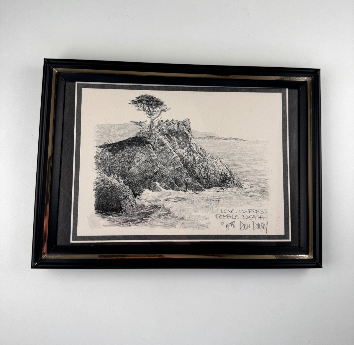 Lone Cypress Pebble Beach Frame California Sketch Drawing Print Signed Don Davey