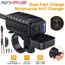 QC 3.0 Motorcycle Dual USB Phone GPS Super Fast Charger Adapter LED Waterproof