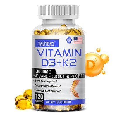 Vitamin K2 (MK7) + D3 Capsules -Bones, Heart, Immune Support Supplements 120CAPS