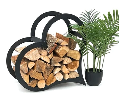 DANDIBO Scaffale per legna da ardere interno metallo nero in piedi cuore 52 cm supporto per legna da ardere