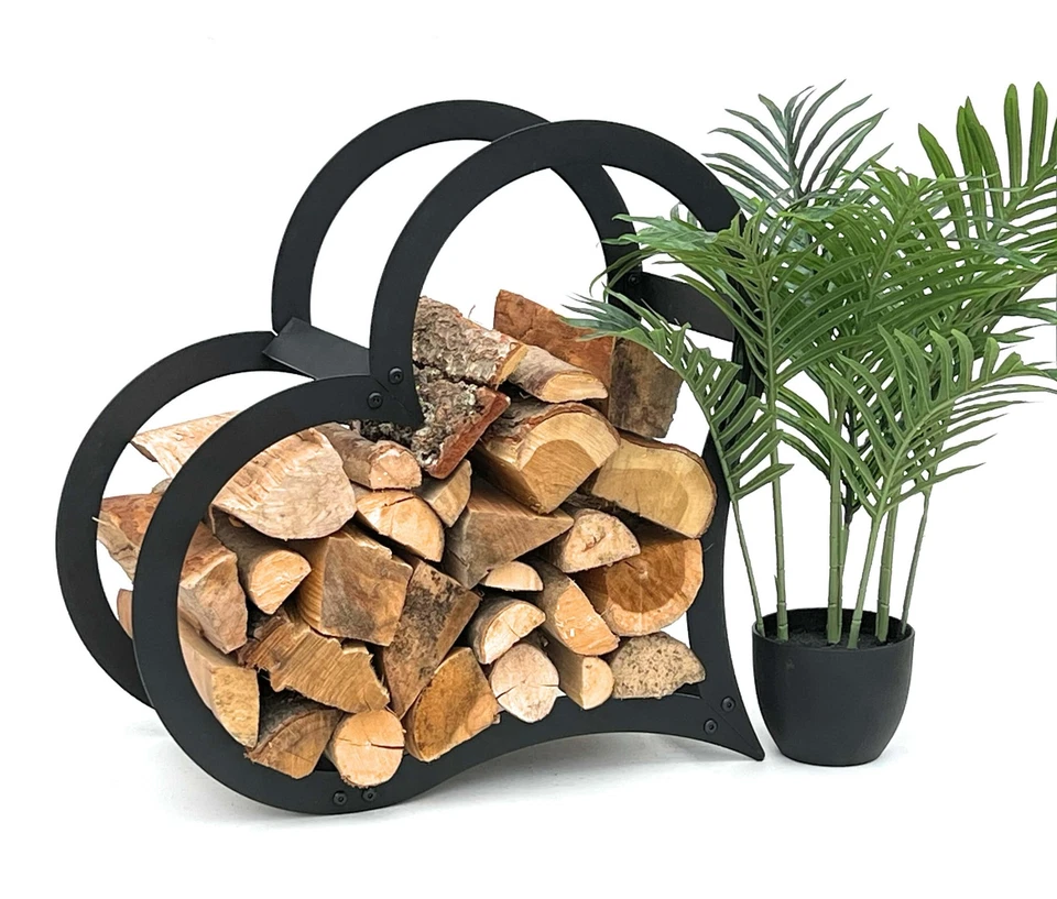 DANDIBO Kaminholzregal Innen Metall Schwarz Stehend Herz 52 cm Kaminholzständer