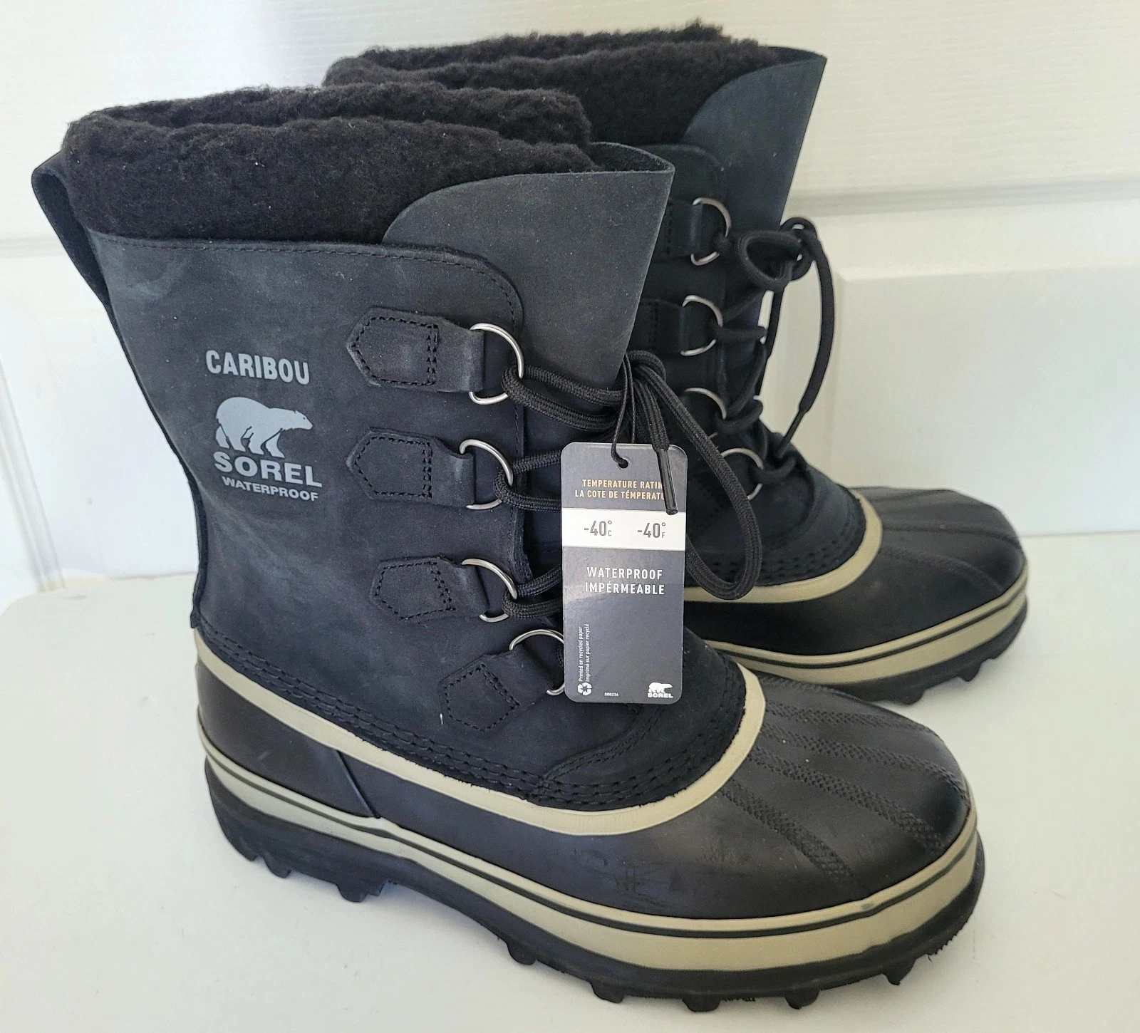 Sorel Caribou Waterproof Winter Snow Boots Men's Black Size 7.5 New