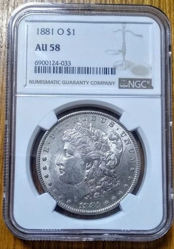 1881 O MORGAN SILVER DOLLAR NGC AU58