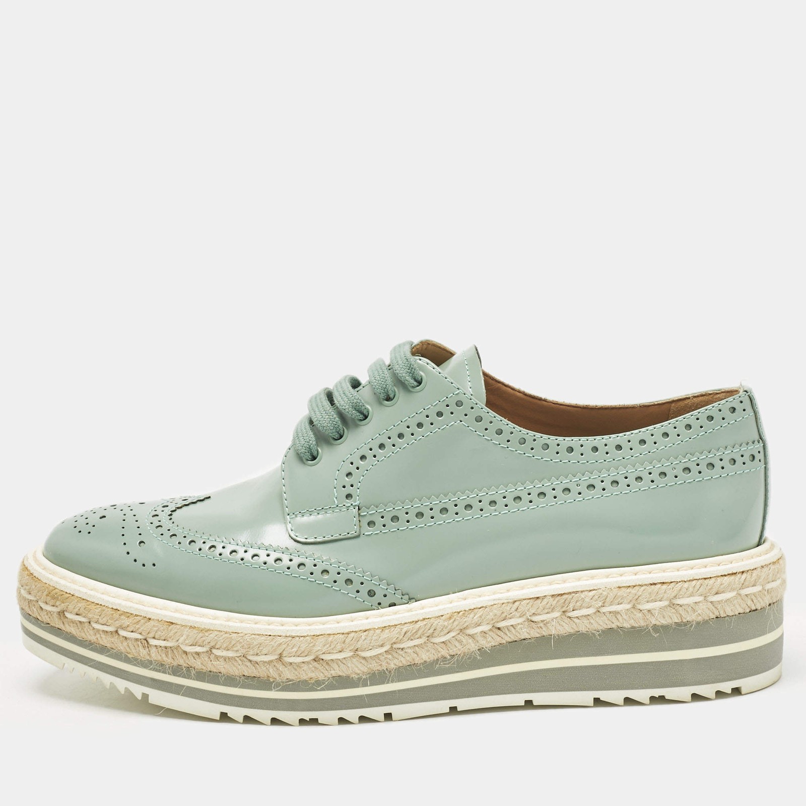 Prada Blue Brogue Leather Oxford Espadrille Sneakers Size 39