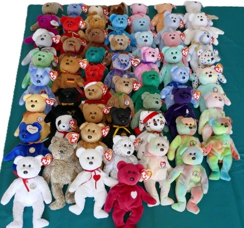 LOT 56 pcs. AUTHENTIC Vintage TY Beanie Babies Bears PRINCESS CLASSIC TEDDY