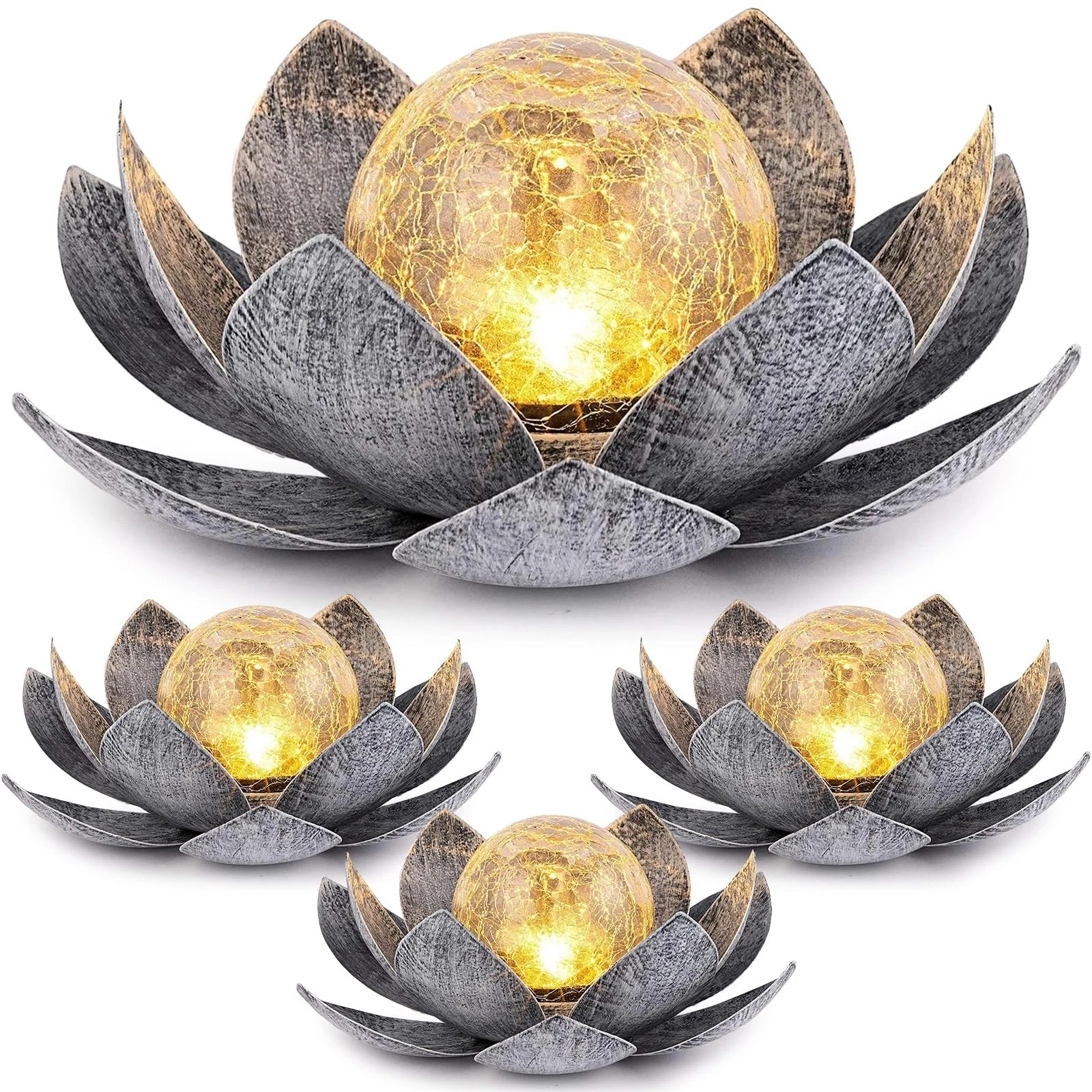 4 Pcs Lotus Solar Light Outdoor Waterproof Art Globe Glass Decoration Outdoor...