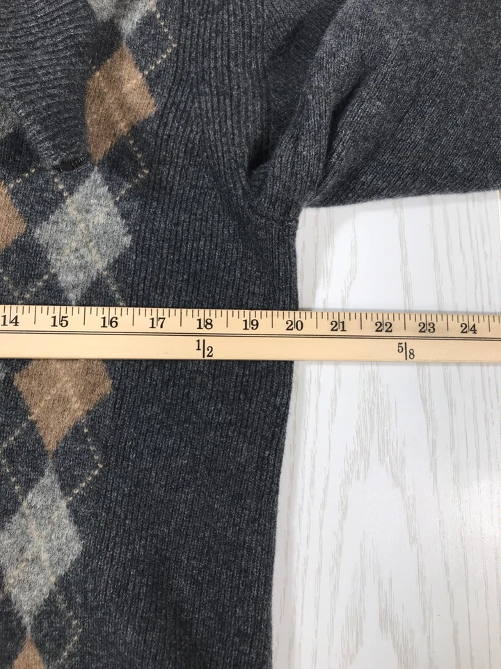 Suéter Victorinox De Colección Para Hombres L Gris Argyle 1/4 Cremallera Lana Mezcla Cachemira Y2K Foto 3 de 4