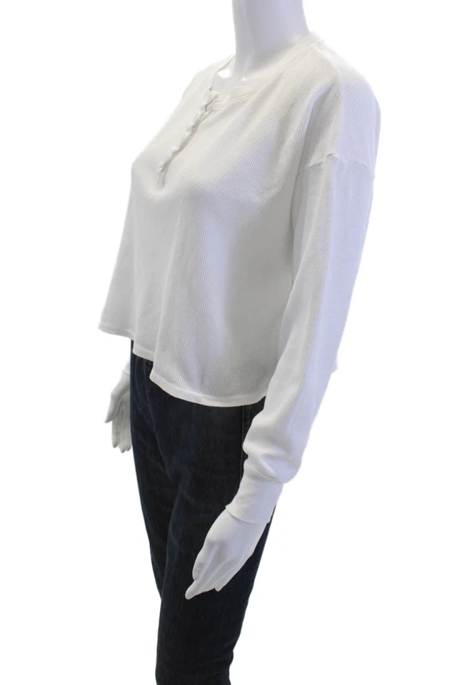 Top Sundry para mujer recortado con botones blanco manga larga cuello redondo talla 0 Foto 2 de 4