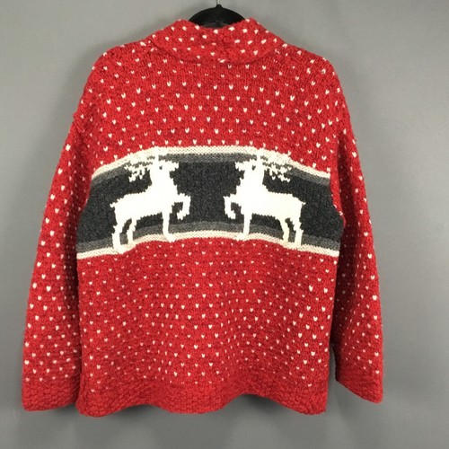 Heavy Vintage Handknit Winter Sweater and Hat Womens M Oversized Red Cardigan, $96.75 - Photo 3