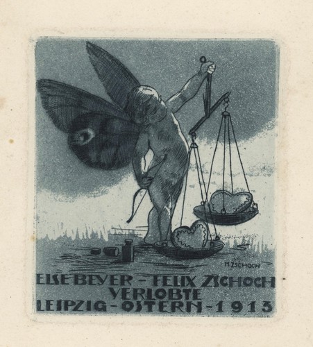 Max Zschoch Expressionismus Verlobungsanzeige Orig Radierung unsigniert 1915