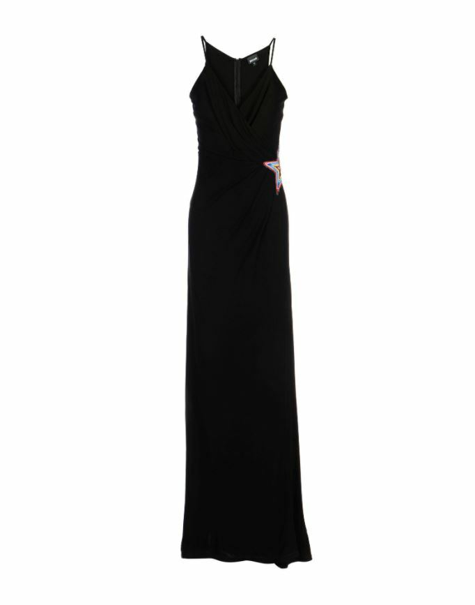 Just Cavalli Black Jersey Knit Viscose Maxi Dress Star Embroidery