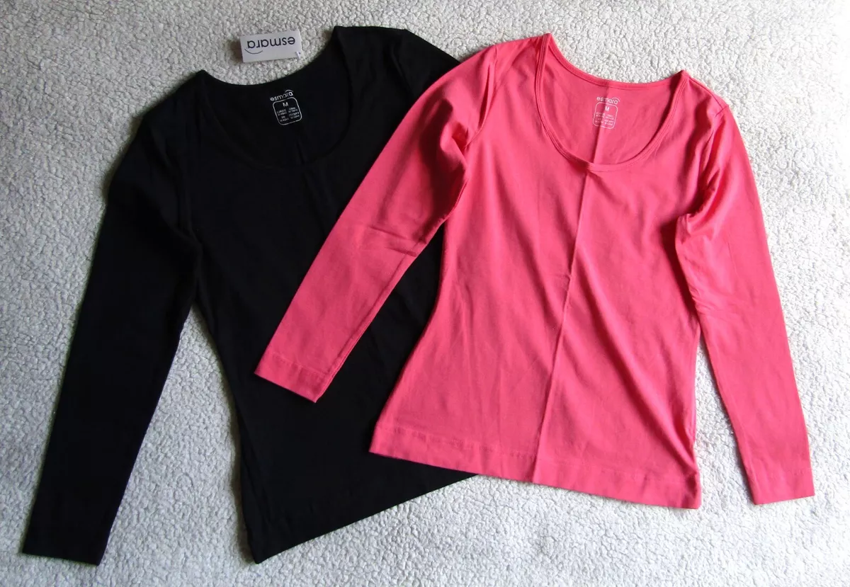 Esmara Ladies 2 Pack Long Sleeve Tops UK M 14-16 1 Black 1 Peach Brand New  WL