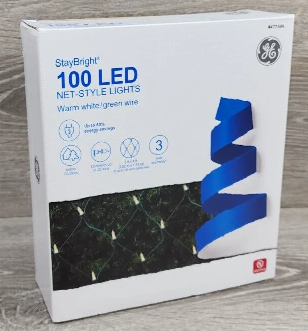 GE StayBright 100 COUNT WARM WHITE LED NET STYLE LIGHT SET 5 FT X 4 FT CHRISTMAS