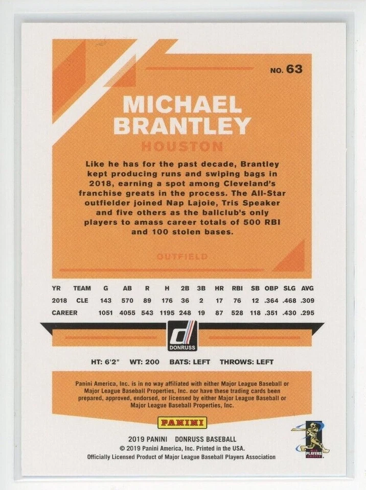 2019 Donruss Career Stat Line #63 Michael Brantley Astros /295 - Image 2 of 3